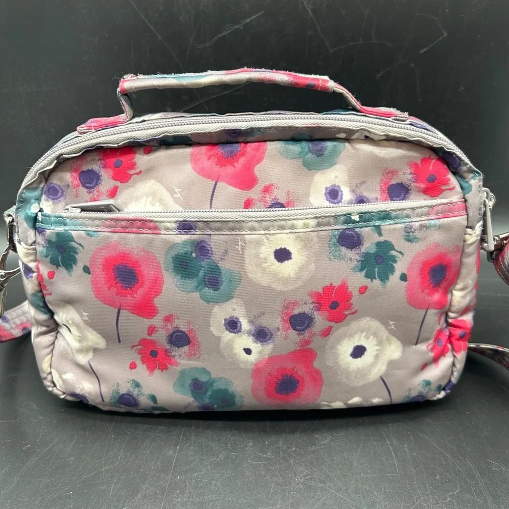LUG‎ Scoop Crossbody Shoulder Bag Purse Watercolor Grey Pink Teal Flower